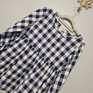 Impressions blue and white gingham baby doll top